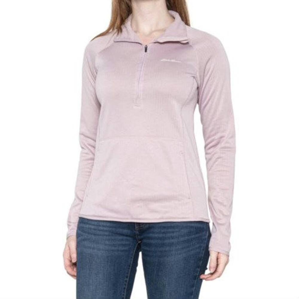Eddie Bauer Grid Fleece Zip Womens Small Pale Lavender Long Sleeve